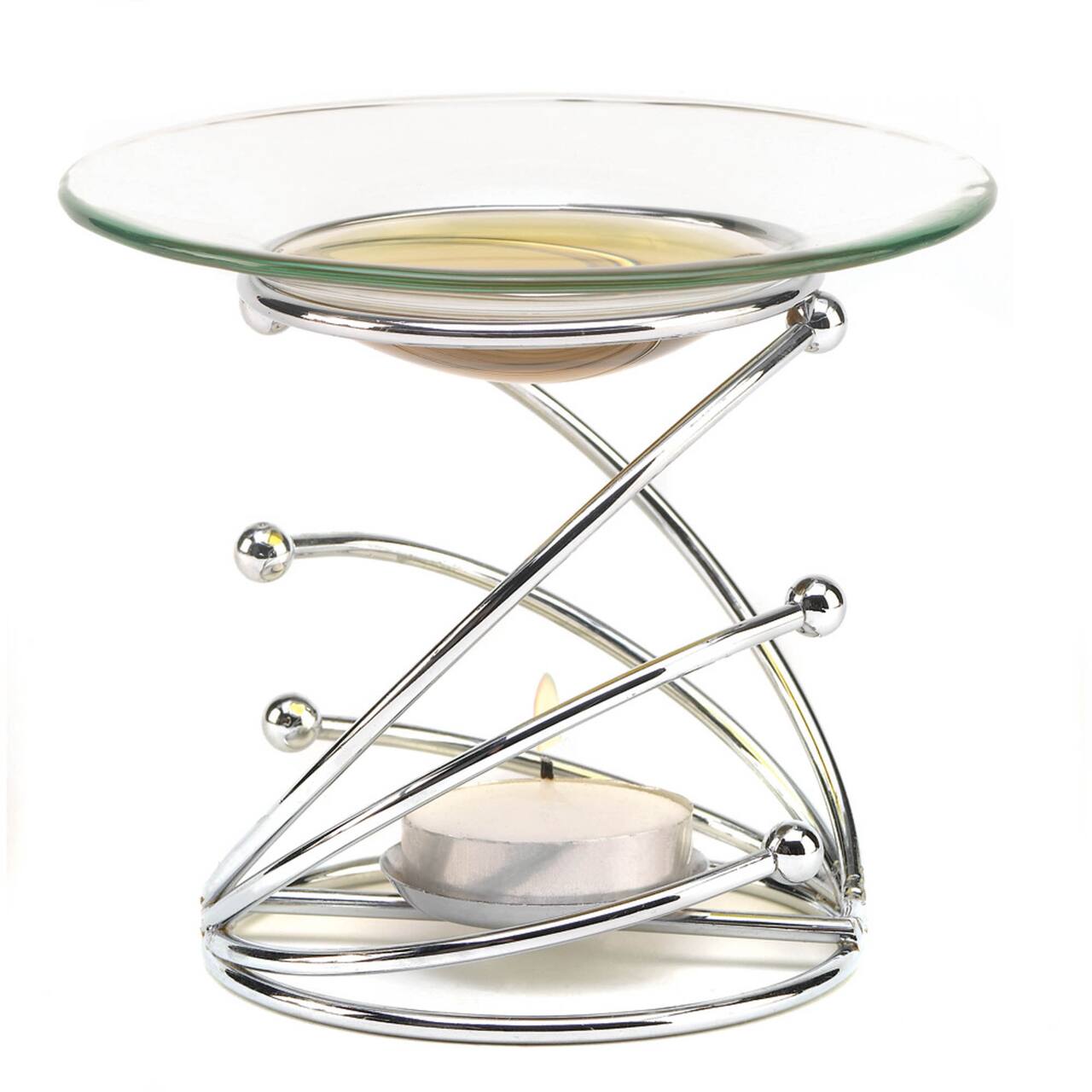4" Modern Swirl Metal & Glass Candle Oil Warmer